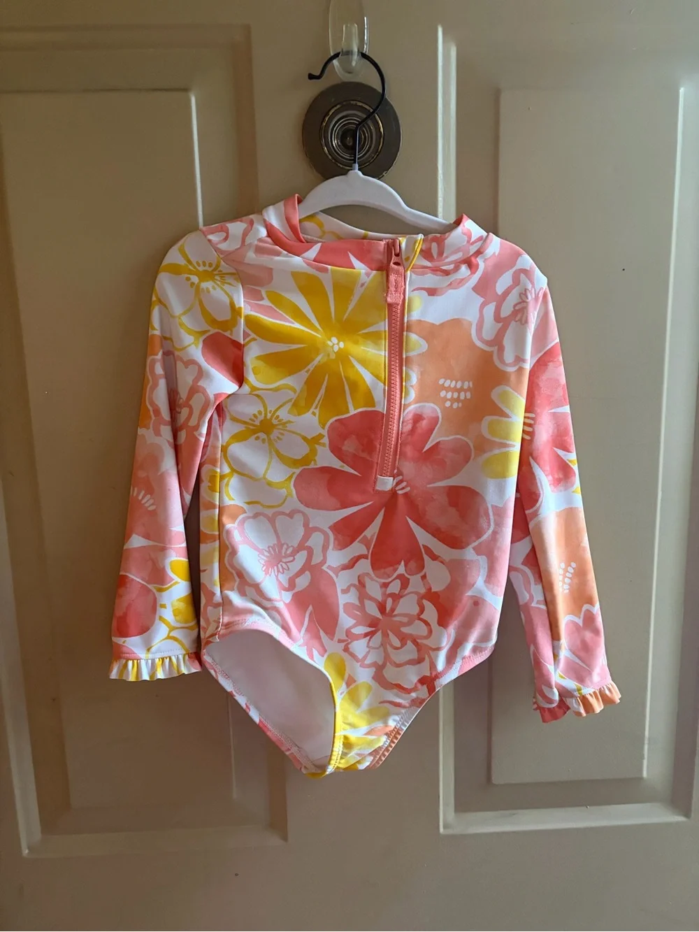 Carter's Pink & Yellow Floral Long-Sleeve Rashguard Swimsuit